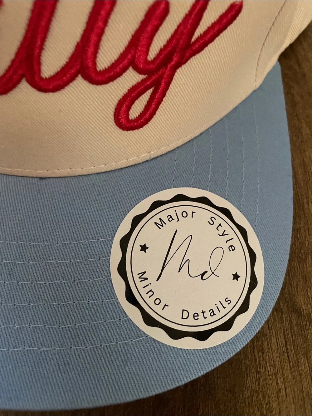 Philly Script Snapback Hat - Cream Crown with Light Blue Brim